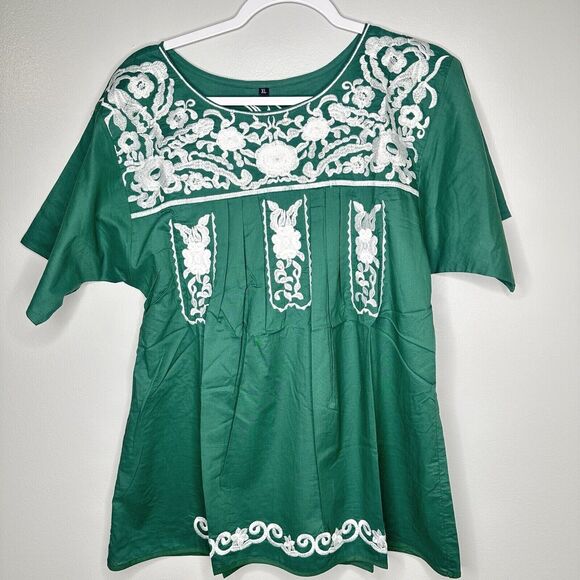 Spirit Dress Women’s Size XL MSU Spartan Embroidery Boho Floral Tunic Top Blouse - Picture 1 of 11